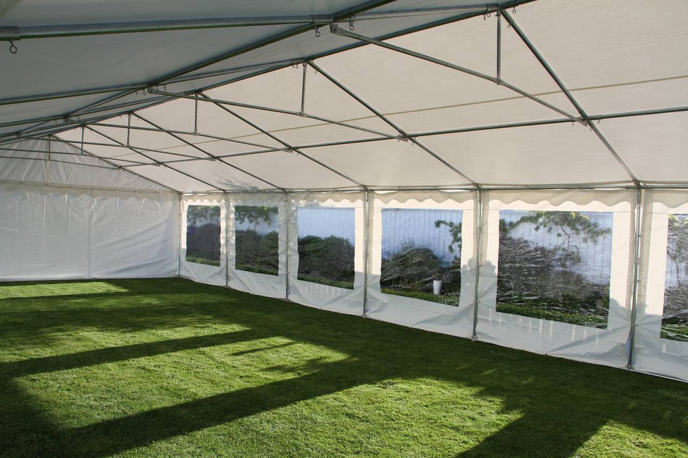Interior of an empty marquee with clear window panels